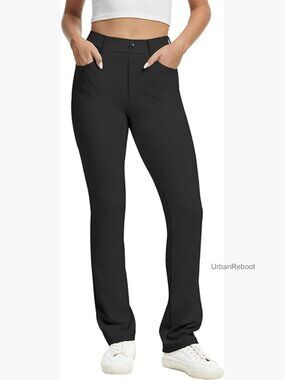 Stretchy Yoga Dress Pants High Rise Straight Leg with Pockets Casual Petite